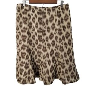 Talbots Linen Silk Blend Leopard Print A-Line Midi Skirt Leopard Print Womens 12